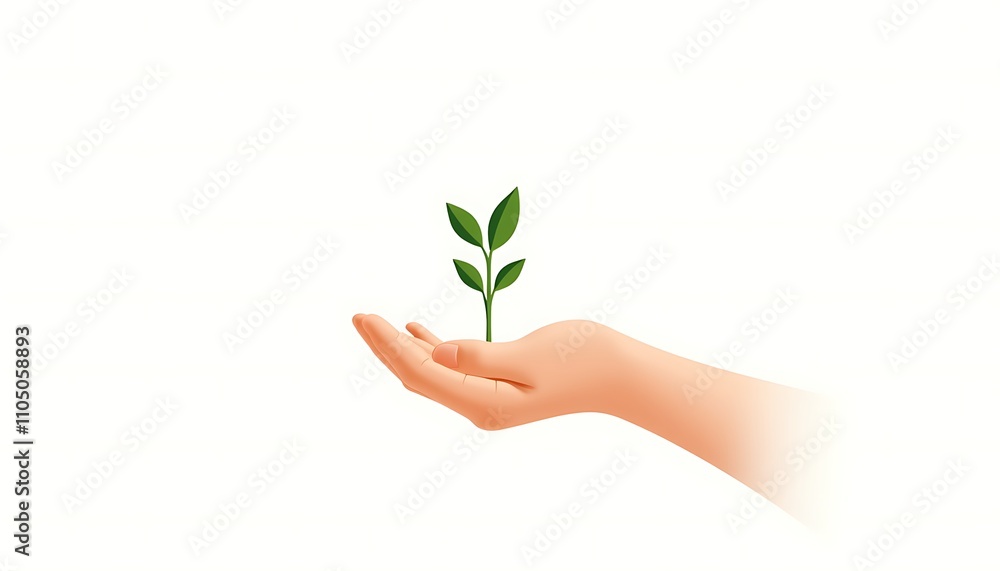 Hand holding young plant, environmental concept, growth symbol, minimalistic design Hand holding young plant, environmental concept, growth symbol, minimalistic design