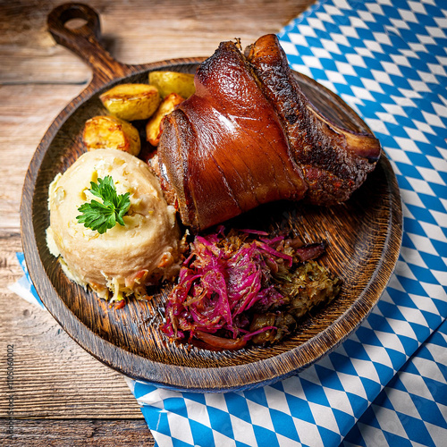 Bavarian Pork Knuckle with Crispy Crackling and Sides photo