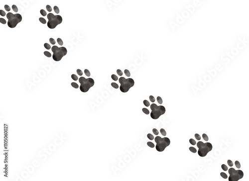 Cute paw prints arranged diagonally in watercolor style illustration background material