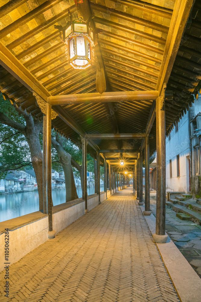 The ancient architectural complex and canal scenery of Qiandeng Ancient Town in Suzhou, Jiangsu Province, China The ancient architectural complex and canal scenery of Qiandeng Ancient Town in Suzhou, Jiangsu Province, China
