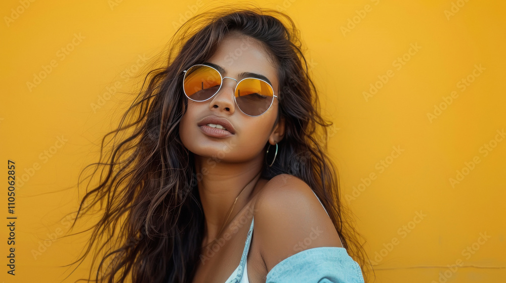 young indian woman posing on yellow background young indian woman posing on yellow background