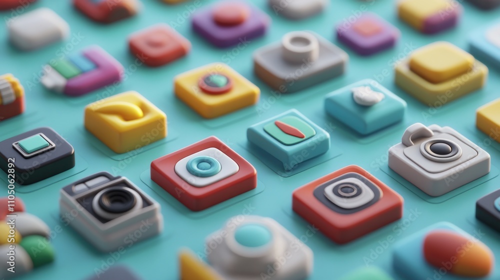 Colorful App Icons Arranged On A Teal Surface Colorful App Icons Arranged On A Teal Surface