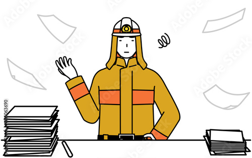 Firefighter in fire uniform who is fed up with his unorganized business.