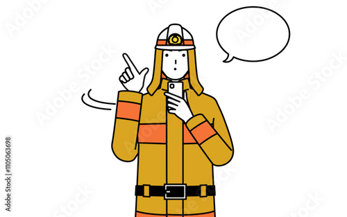 Firefighter in fire uniform operating a smartphone.