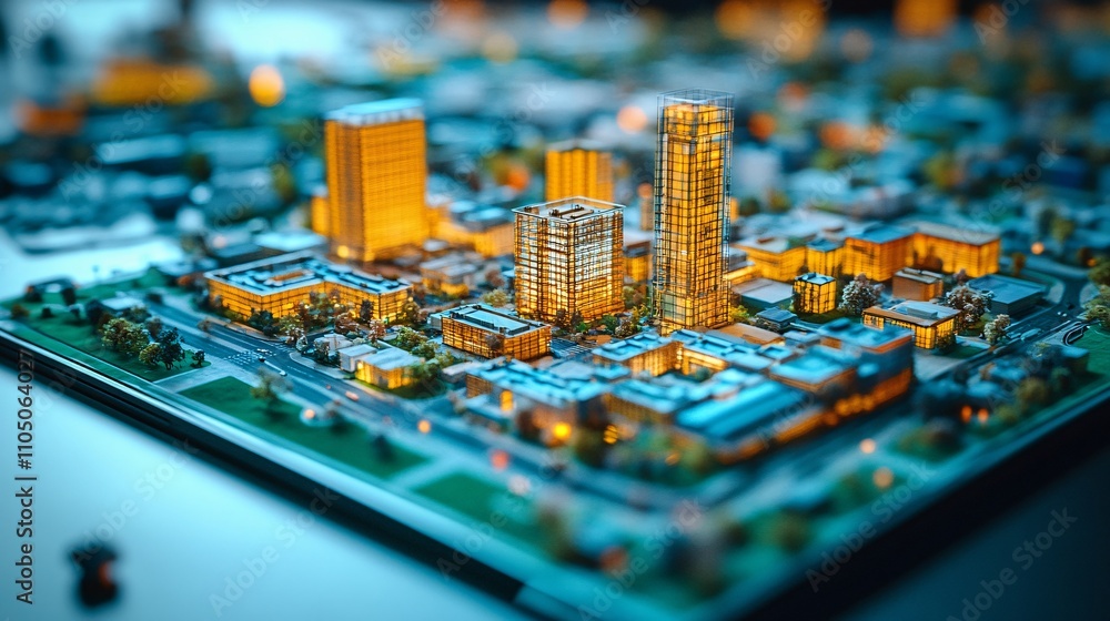 Obraz premium Tablet showing a conceptual cadastral map for building permits, reflecting activity in the construction industry and urban development.