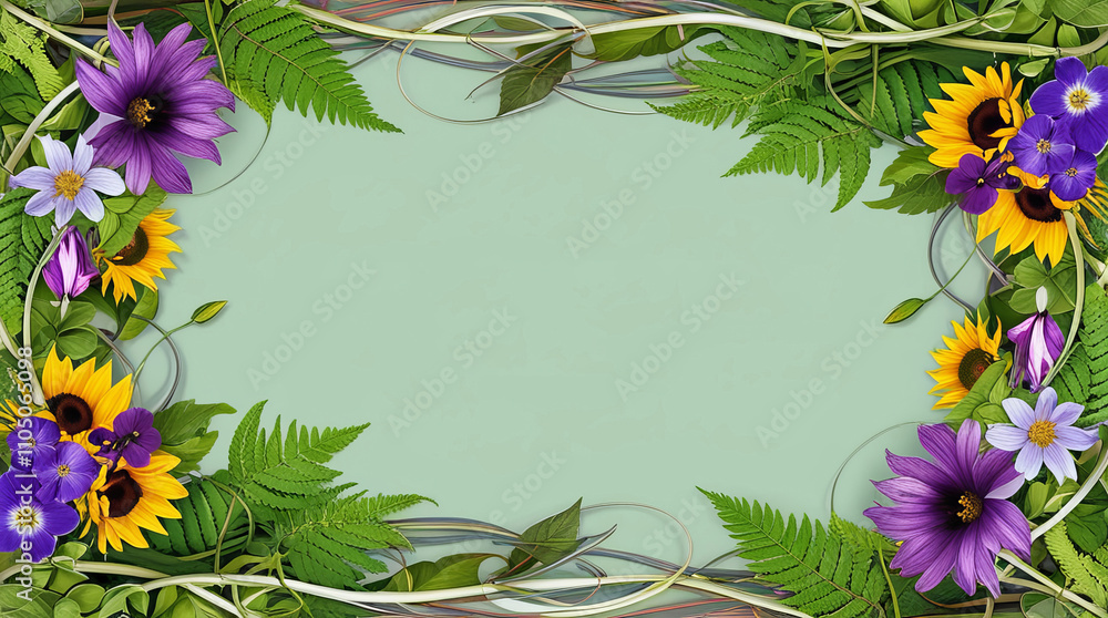 Obraz premium Spring background, vine frame and flowers Copy space for text