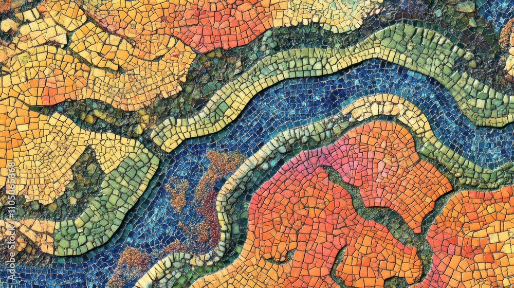 Abstract Mosaic Tile Artwork With River Design Abstract Mosaic Tile Artwork With River Design