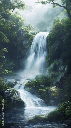Serene Waterfall in Lush Forest