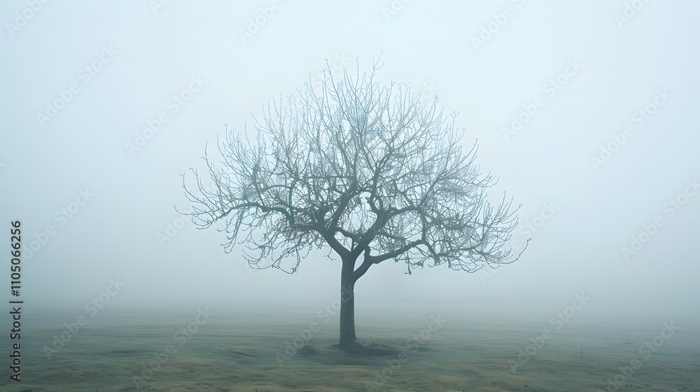 Lone Tree in a Misty Winter Landscape Lone Tree in a Misty Winter Landscape