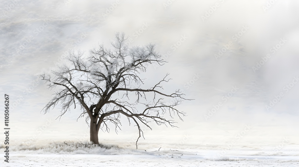 Lone Winter Tree in Snowy Field Landscape Lone Winter Tree in Snowy Field Landscape