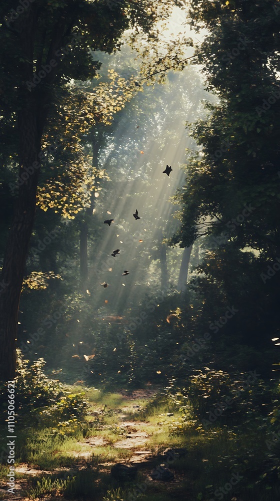 Enchanted Forest Path: Sunbeams Dance Through Leaves Enchanted Forest Path: Sunbeams Dance Through Leaves