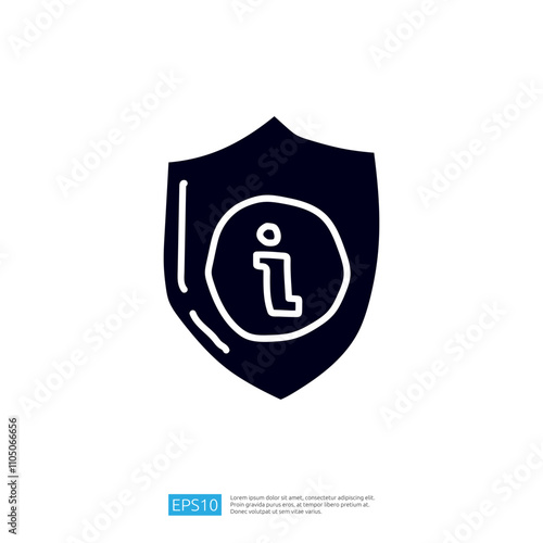 The image features a shield symbol with an information icon inside, representing security and information protection.