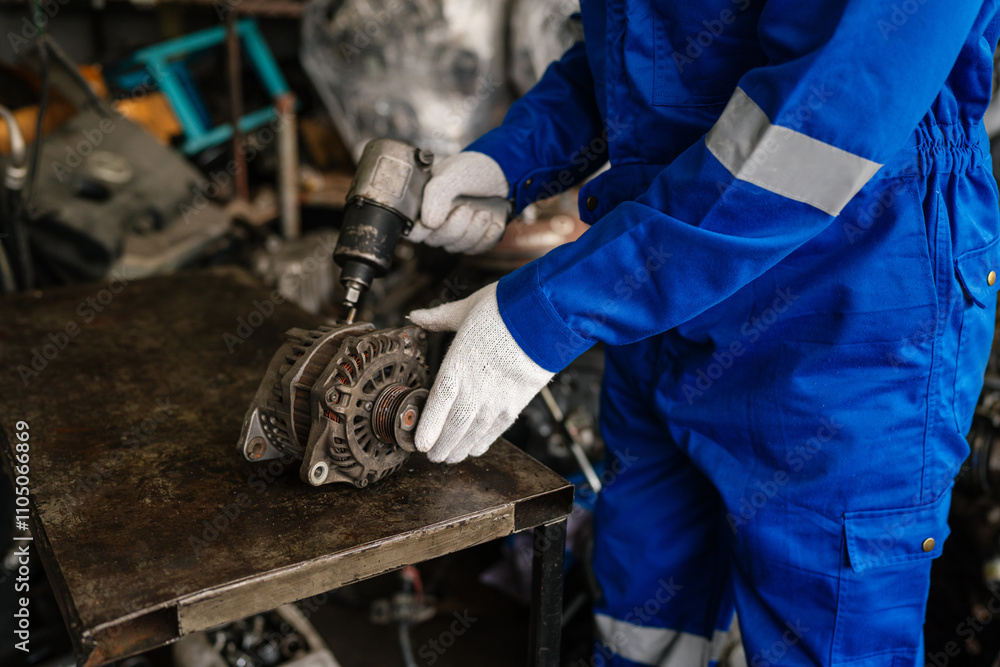 Male Auto mechanic are checking auto engine is problems at car repair shop. Male Auto mechanic are checking auto engine is problems at car repair shop.