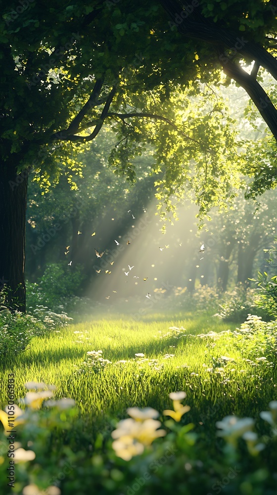 Fototapeta premium Sunbeams Dance Through Enchanted Forest