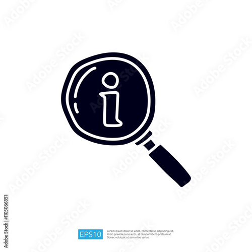 A magnifying glass with an "i" symbol, representing information and inquiry. It suggests searching for details or knowledge.