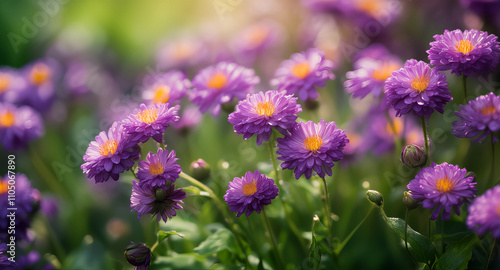 A close-up of soft purple flowers in full bloom, showcasing their vibrant color and delicate petals in a natural setting. 