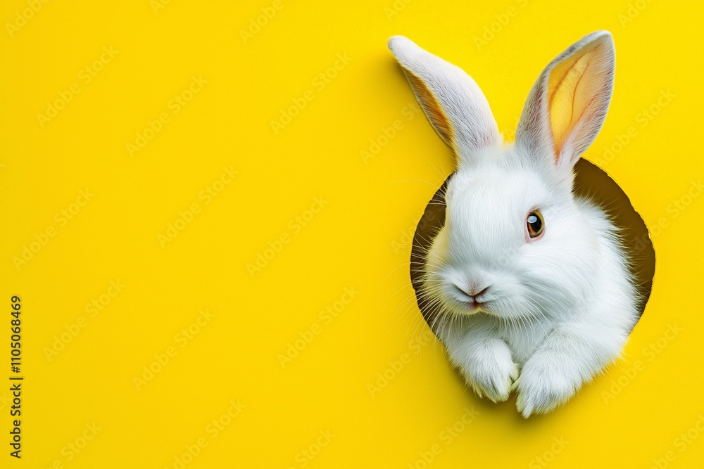 Bunny peeking out of a hole in wall, fluffy eared bunny easter bunny banner, rabbit jump out torn hole, Generative AI Bunny peeking out of a hole in wall, fluffy eared bunny easter bunny banner, rabbit jump out torn hole, Generative AI