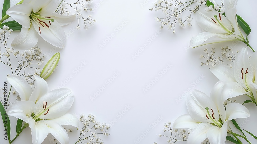 Delicate floral corner arrangement. Blooming white lilac, pink acacia, Lilac flowers and green leaves isolated on a white. Design element for creating postcards, wedding cards and invitatios.