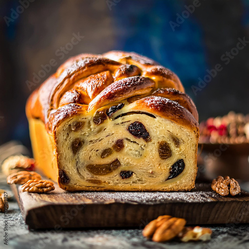 Golden Braided Cozonac with Walnuts Raisins and Rahat photo