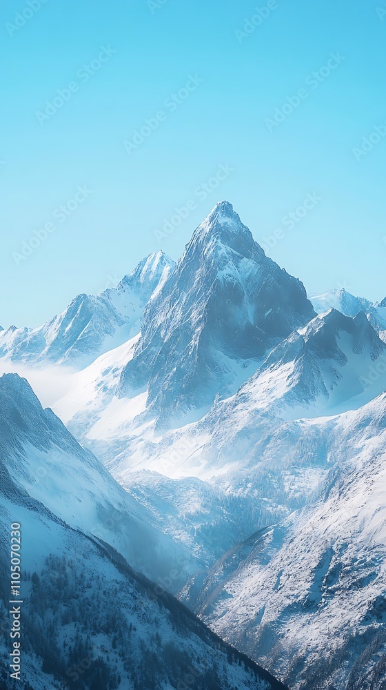 Majestic Snowy Mountain Peak in Winter Wonderland Majestic Snowy Mountain Peak in Winter Wonderland