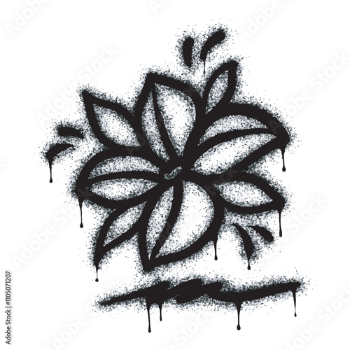 Spray painted graffiti flower sign in black on white. flower symbol. isolated on white background. vector illustration