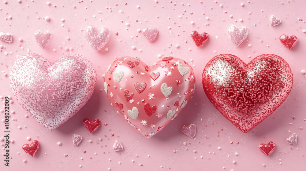 Obraz premium Pink Red Glitter Hearts Valentine s Day Background