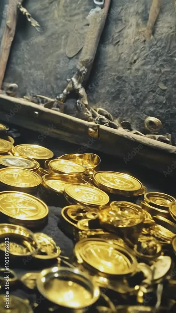 A treasure chest filled with golden coins and intricate jewelry, evoking themes of adventure and hidden riches. Perfect for pirate or treasure hunt concepts. A treasure chest filled with golden coins and intricate jewelry, evoking themes of adventure and hidden riches. Perfect for pirate or treasure hunt concepts.