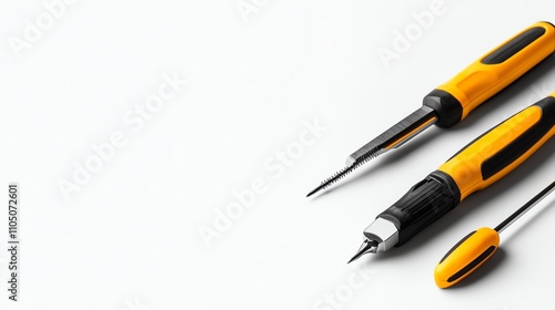 Screwdrivers on white isolate background for tools and repair purposes.