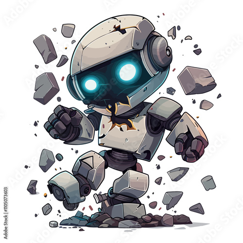 Robot destroyed on white background 