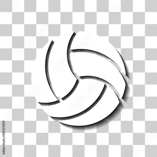 Volleyball simple icon vector. Flat design. White with shadow on transparent grid