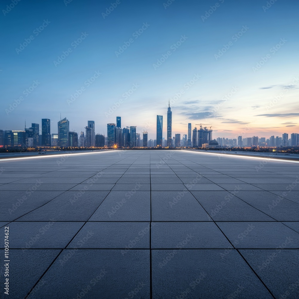 Fototapeta premium Technology Innovation Center construction, evening, panoramic view