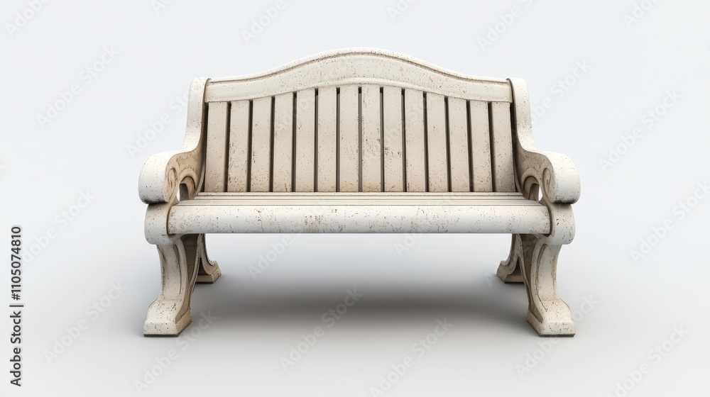 3D Elegant White Park Bench Garden Seat Isolated on White Background 3D Elegant White Park Bench Garden Seat Isolated on White Background