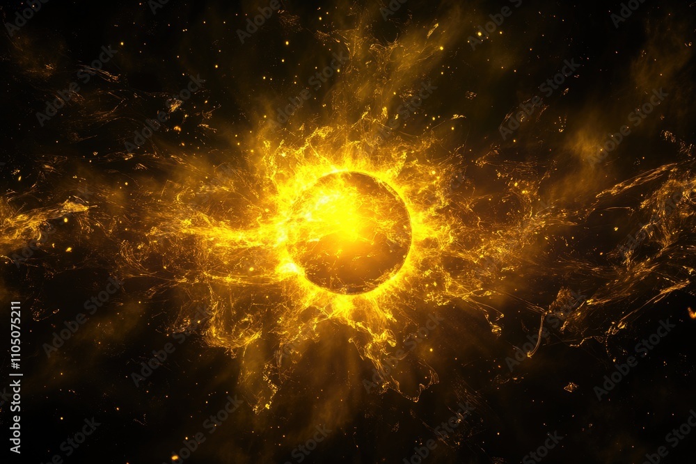 Obraz premium Radiant Yellow Sun: A Shimmering Sky with Brilliant Light and Glowing Lens Flare