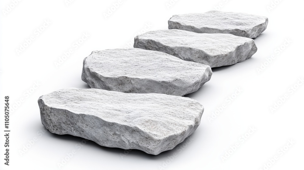 3D White Stone Path Steps Rocks Isolated on White Background 3D White Stone Path Steps Rocks Isolated on White Background