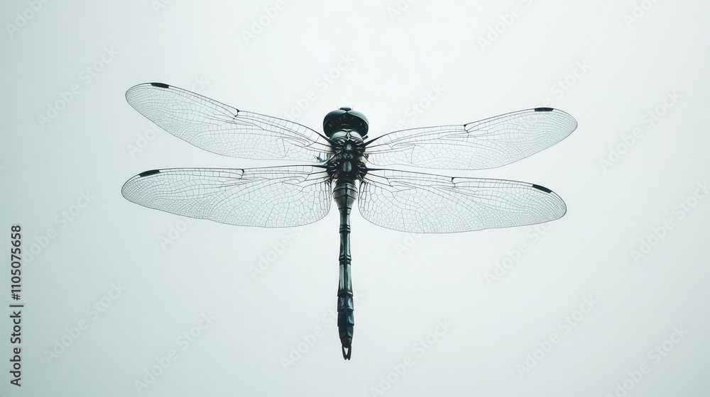 Dragonfly in Flight Against a Pale Sky Background Dragonfly in Flight Against a Pale Sky Background