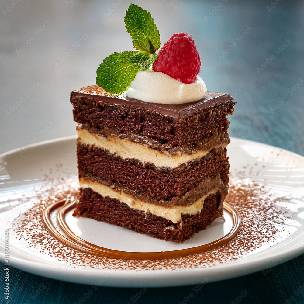 Elegant Layered Chocolate Cake with Raspberry and Caramel Elegant Layered Chocolate Cake with Raspberry and Caramel