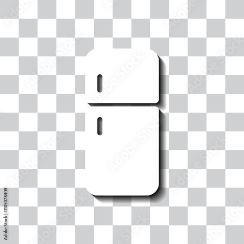 Refrigerator simple icon vector. Flat design. White with shadow on transparent grid