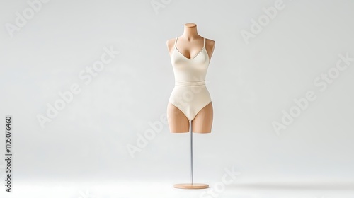 Fototapeta Naklejka Na Ścianę i Meble -  Stylish high-waisted two-piece swimsuit displayed on a mannequin, clean background with copy space for text, deep depth of field, Product photography with high resolution, studio lighting,