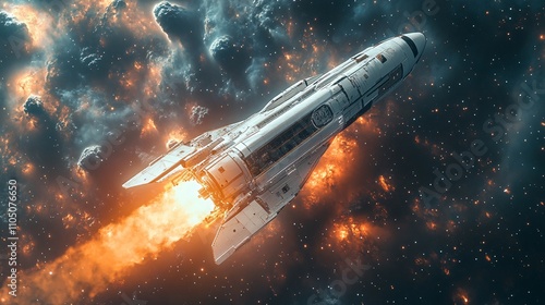 Wallpaper Mural Futuristic rocket vehicle soaring through the cosmos, showcasing the marvels of modern space transportation technology. Torontodigital.ca