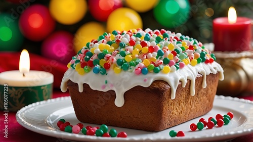 Christmas Bundt Cake with Icing and Decorations 