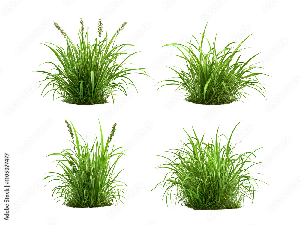 Set of green grass clumps isolated on white background Set of green grass clumps isolated on white background