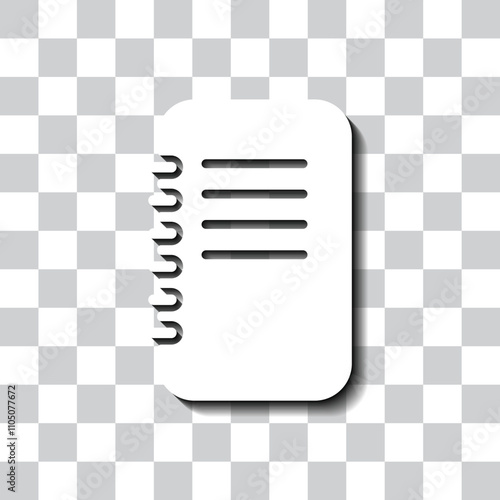 Notepad simple icon vector. Flat design. White with shadow on transparent grid