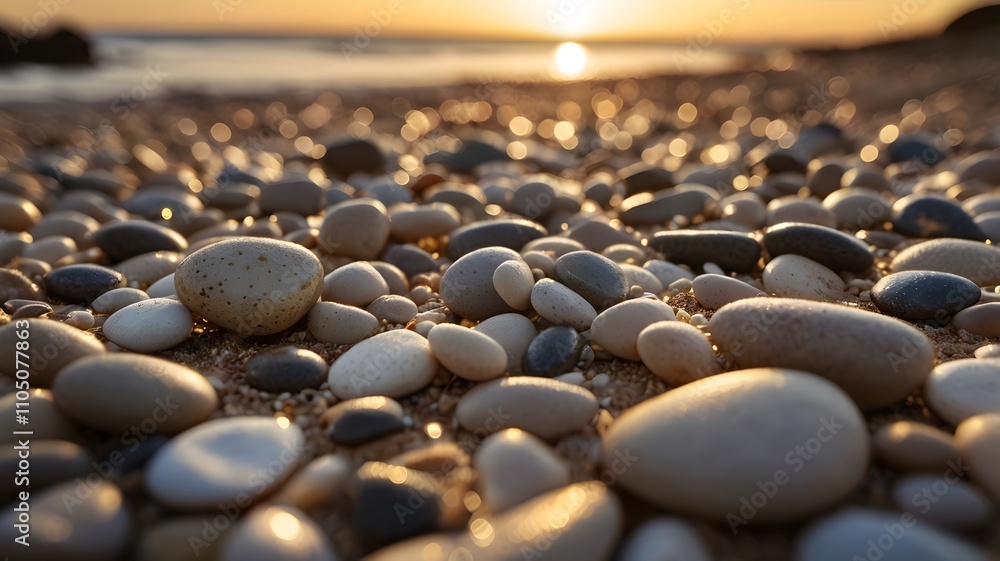 Obraz premium Serene Beach Pebbles at Sunset