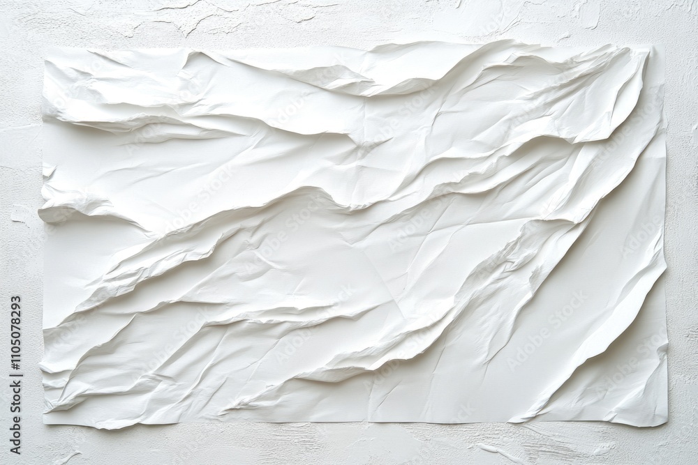Crumpled White Poster Displayed on Textured Billboard, Ideal for Creative Art with Space for Message Crumpled White Poster Displayed on Textured Billboard, Ideal for Creative Art with Space for Message