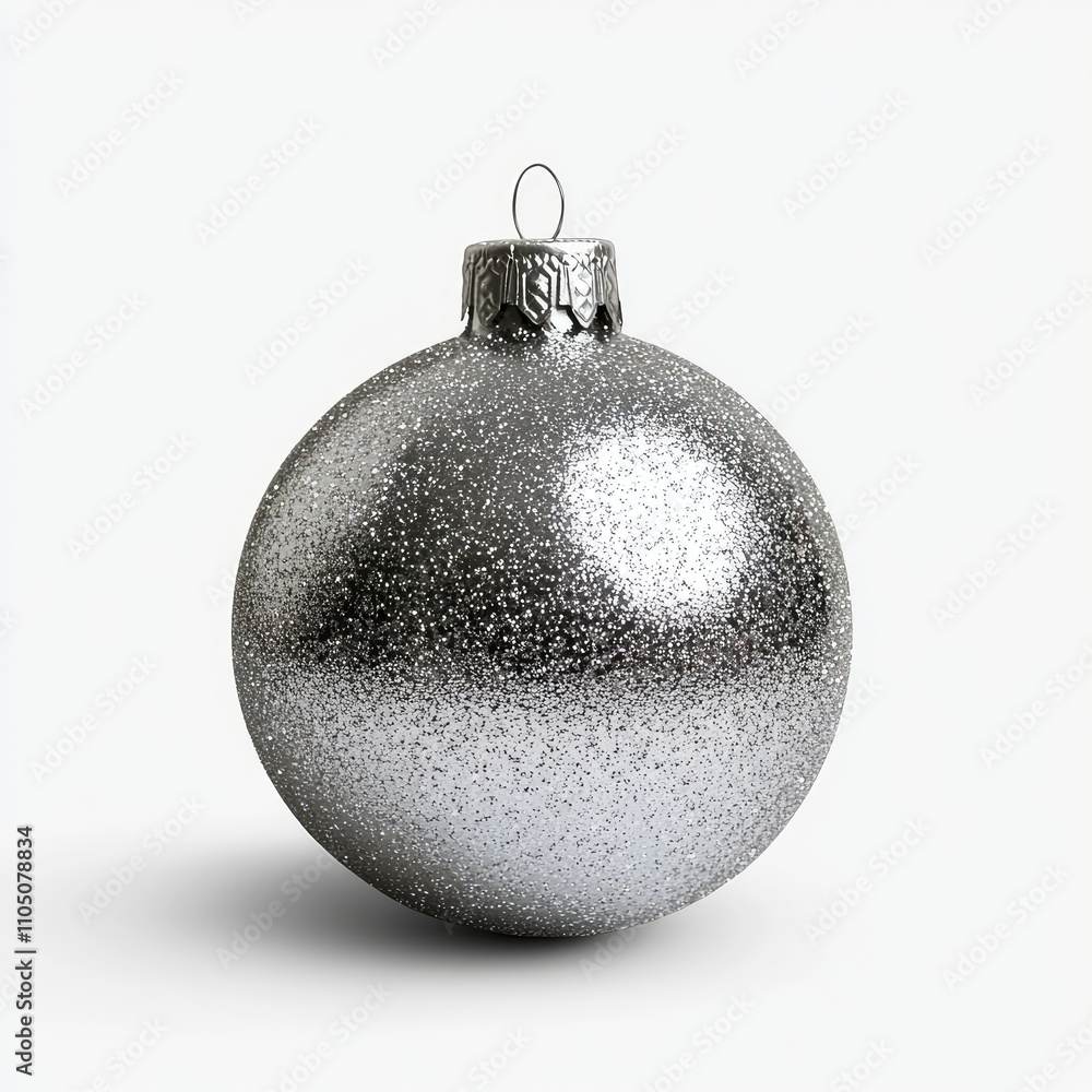Silver Glitter Christmas Ornament Isolated On White Background Silver Glitter Christmas Ornament Isolated On White Background