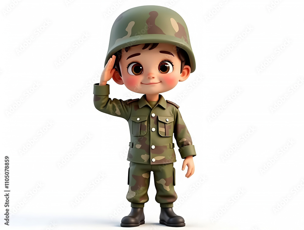 3D Caricature of Army Soldier in Camouflage Uniform Saluting – Perfect for Graphics Ads, Posters, and Military Campaigns 3D Caricature of Army Soldier in Camouflage Uniform Saluting – Perfect for Graphics Ads, Posters, and Military Campaigns