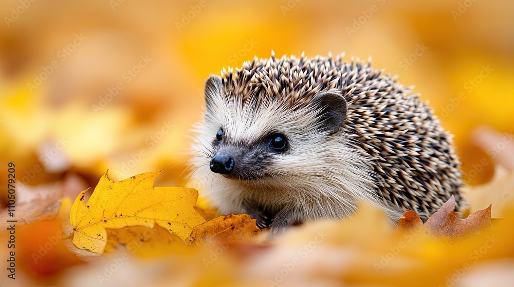 a hedgehog nestled in a bed of fallen autumn leaves with intricate focus on its spines. -1 a hedgehog nestled in a bed of fallen autumn leaves with intricate focus on its spines. -1