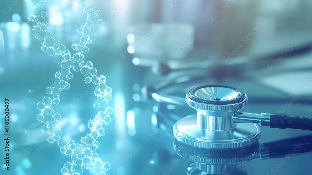 Stethoscope in Healthcare Environment: Medical Diagnosis on a Tranquil Blue Laboratory Background Stethoscope in Healthcare Environment: Medical Diagnosis on a Tranquil Blue Laboratory Background