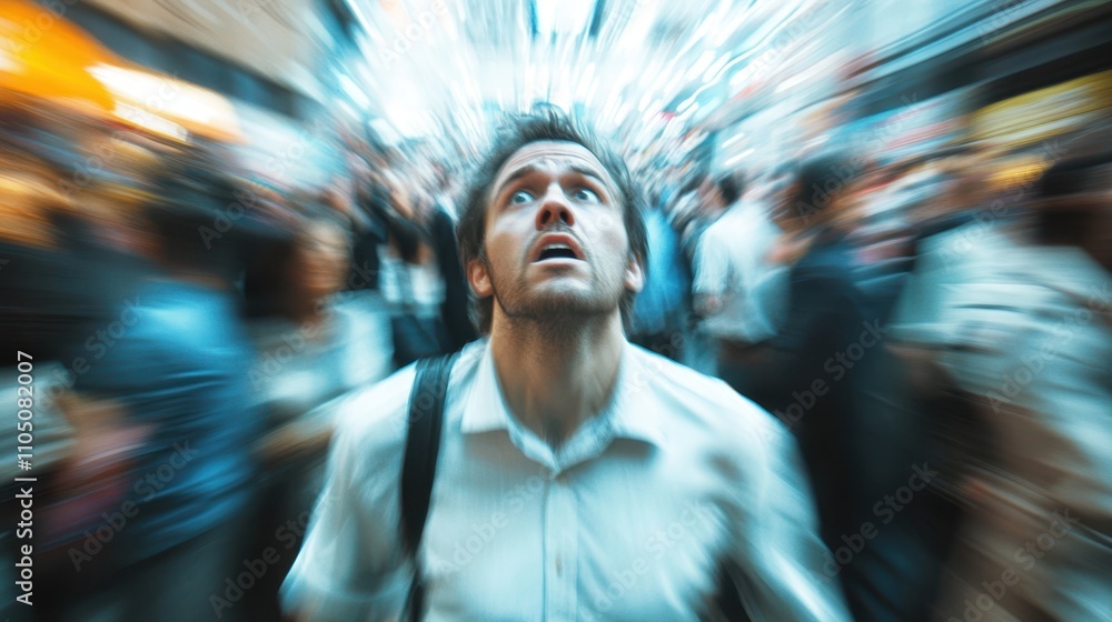 The Overwhelmed Man in Crowd The Overwhelmed Man in Crowd