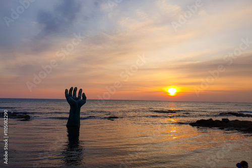 Sunset landscape at the Homigot beach in Pohang, South Korea.